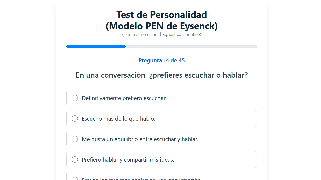 Test de Personalidad – Modelo Pen de Eysenck